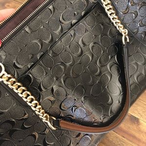 Black patent leather Coach tote